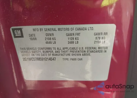 2009 Chevrolet Impala Lt from USA, damaged, VIN 2G1WC57M591214547